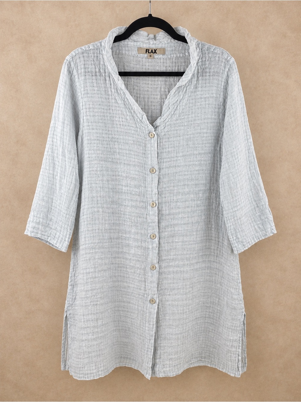 FLAX 100% Linen Light Blue Airy Button-Front Tunic